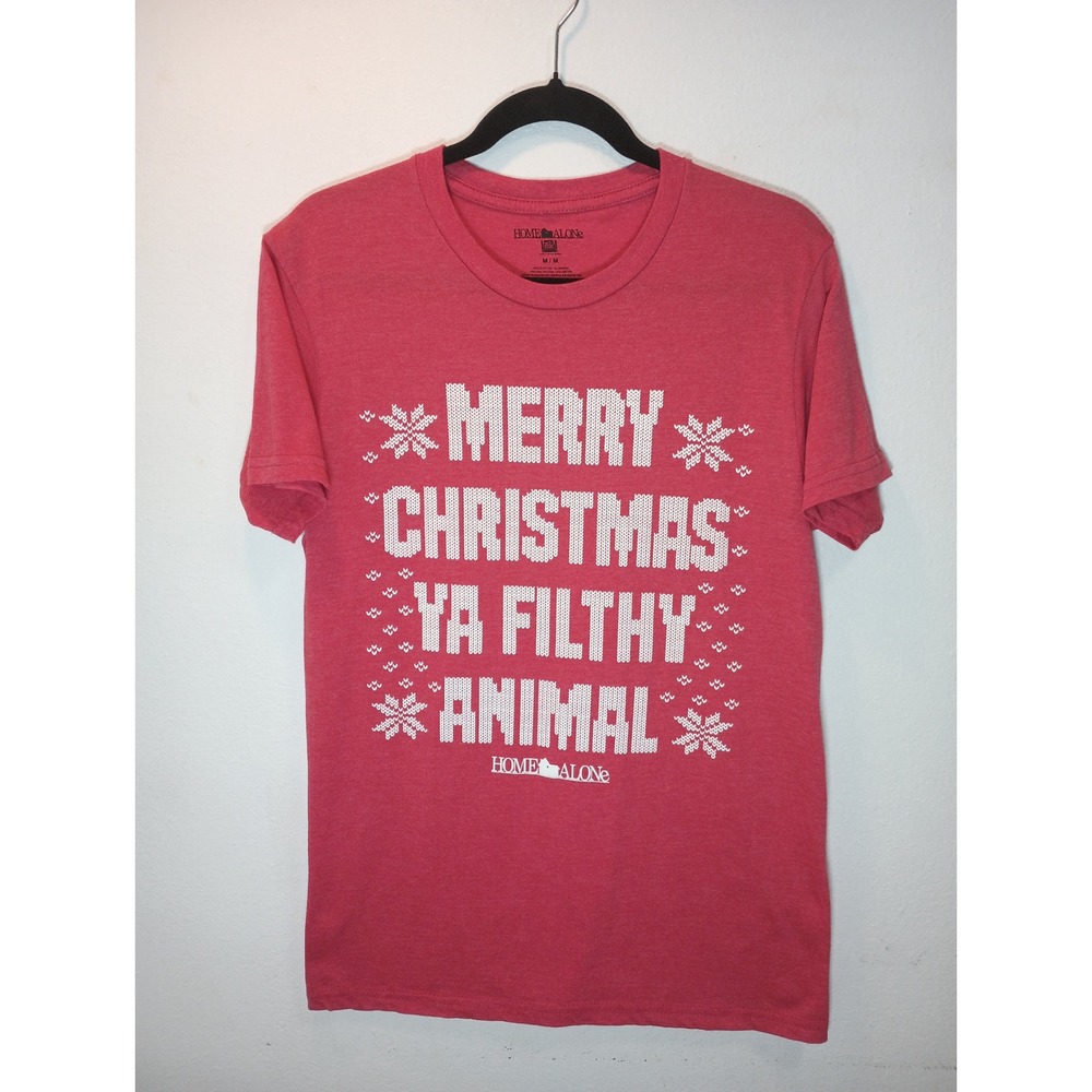 Home Alone Merry Christmas Ya Filthy Animal Red Graphic T-Shirt Mens Medium XMAS